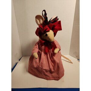 Vtg Overly Raker Christmas Plush Mrs  Mouse Red Dress Stuffed & Weighted EUC